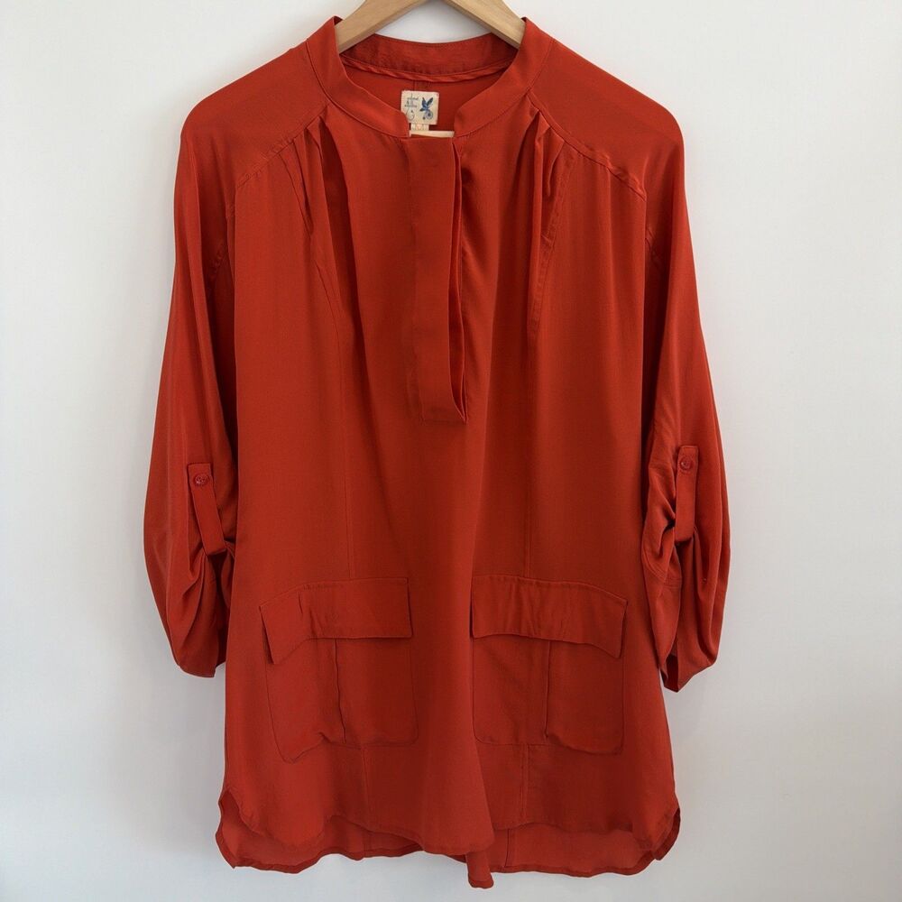 Anthropologie 100% Silk Tunic Top Rust Orange Earthy Boho Sz M Edme & Esyllte EU
